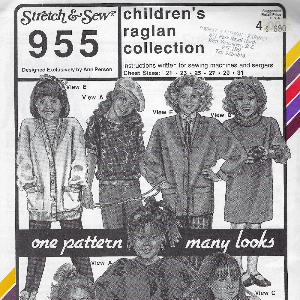 Stretch & Sew Pattern 955 Children's Raglan Collection
